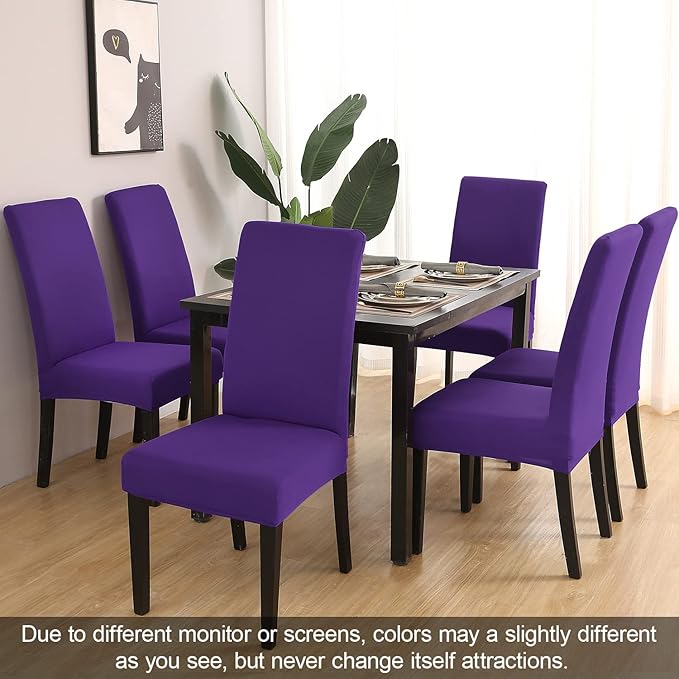 JQinHome Dining Chair Slipcover, High Stretch Removable Washable Chair Seat Protector Cover Set of 4,Chair Covers for Dining Room, Kitchen,Home Party,Wedding Ceremony(Purple, 4PC)