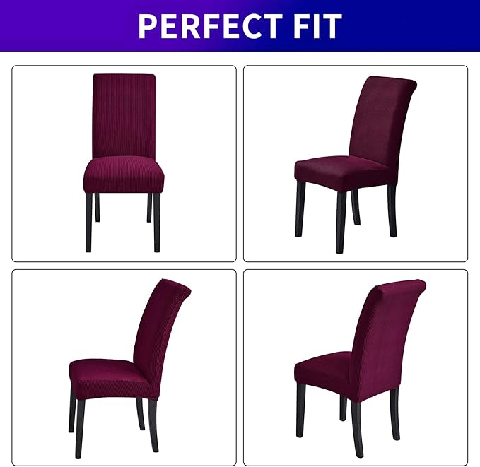 Howhic Stretch Chair Covers for Dining Room Set of 6, Removable Washable Dining Room Chair Covers, Dining Chair Slipcovers Seat Protector, Great for Home Decor and Banquet (Burgundy, 6 Pack)