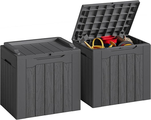 JUMMICO 31 Gallon Resin Deck Box Waterproof Indoor Outdoor Storage Boxes for Patio Furniture Cushions and Garden Tools (Gray, 31gallon-2 Packs)