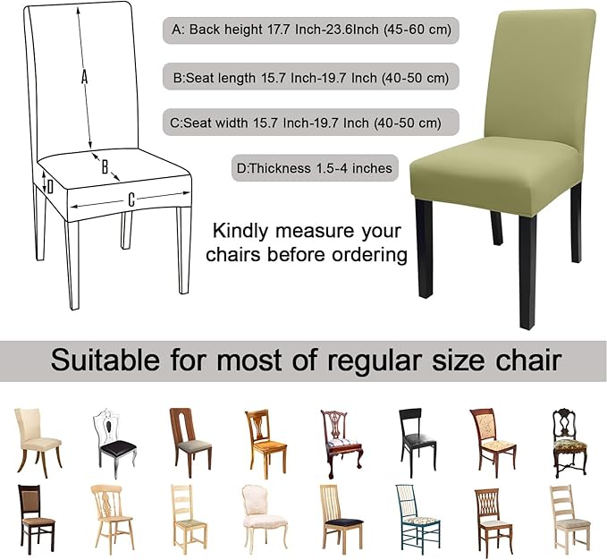 JQinHome Sage Green Chair Covers for Dining Room Set of 6, High Stretch Removable Washable Parsons Chair Slipcover for Home Party Hotel Wedding Ceremony (6PCS,Sage Green)