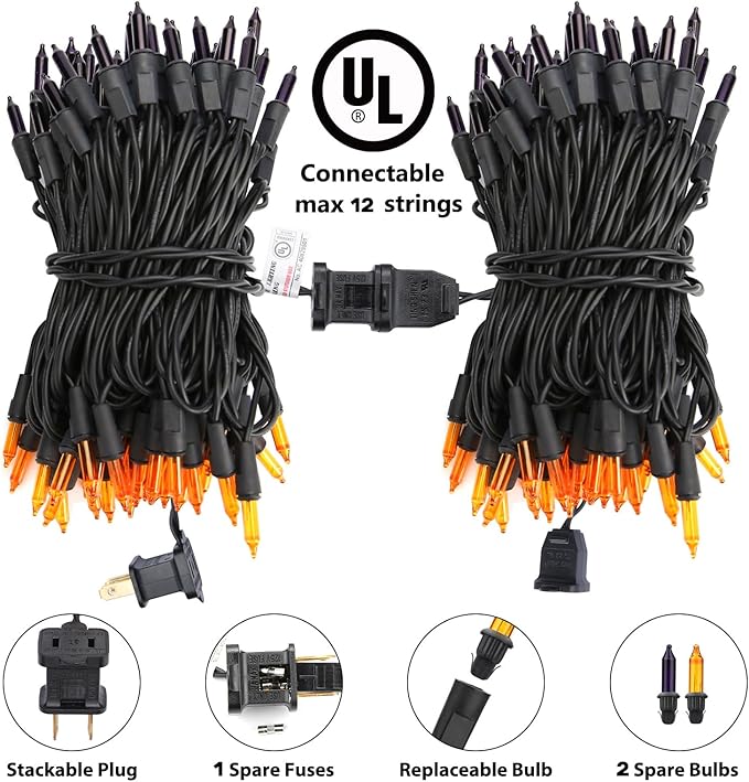 Toodour Orange & Purple Halloween Lights, 12.5ft 50 Count Incandescent Halloween String Lights, UL Certified Connectable Mini Bulbs String Lights for Outdoor, Indoor, Garden, Porch, Party, Home Decor