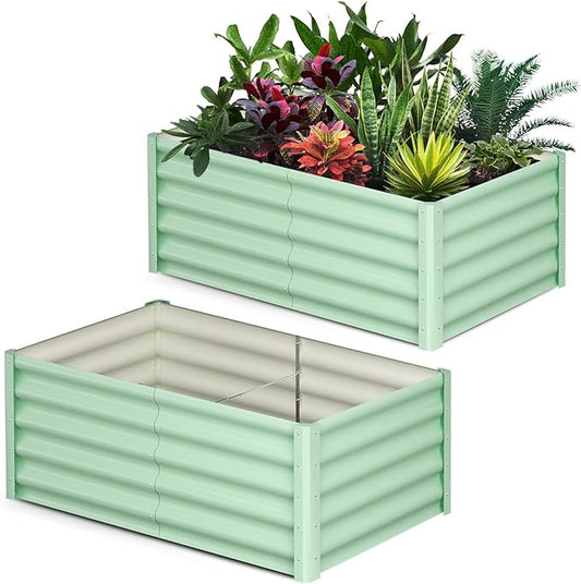 Large Outdoor Planter Boxes Kit Set of 2, 6x3x1.5ft Galvanized Raised Bed Planter with Open-Ended Base Design, Elevated for Outdoor Plants, Durable Raised Bed for Gardening,Green