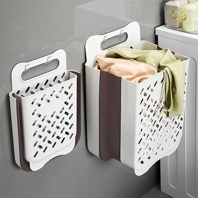 Plastic Collapsible Hanging Laundry Baskets with Carry Handle, Space-Saving Wall Hanging Laundry Basket Durable Tall Folding Plastic Laundry Hamper Waterproof Dirty Clothes Organizer XL+L