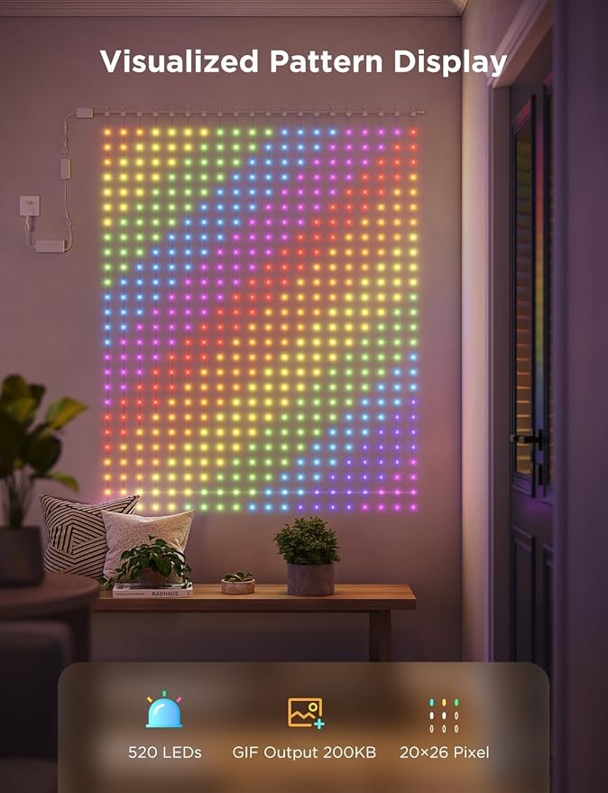 Govee Curtain Lights 2, 520 LEDs, Smart LED Curtain Light with DIY GIF AIGC, Non-Splicable, RGBIC Color Changing Holiday Lights for Indoor Outdoor Bedroom Window Decor, IP65 Waterproof, 4.9×6.6ft