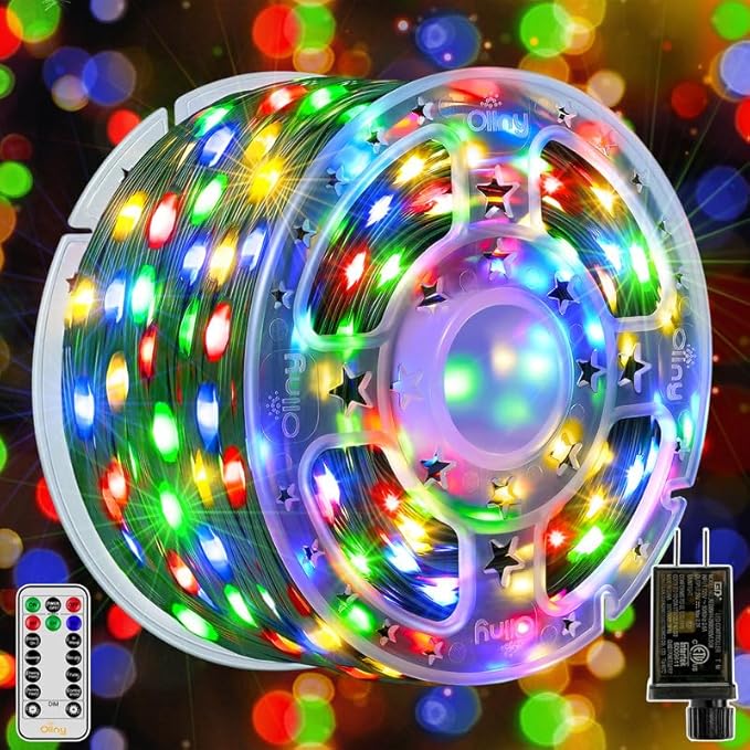 Ollny Christmas Lights, 198 FT 600 LED Outdoor Waterproof Plug in Christmas Tree Lights with 8 Modes Remote Timer, String Lights for House Yard Outside Indoor Xmas Decorations Multicolor