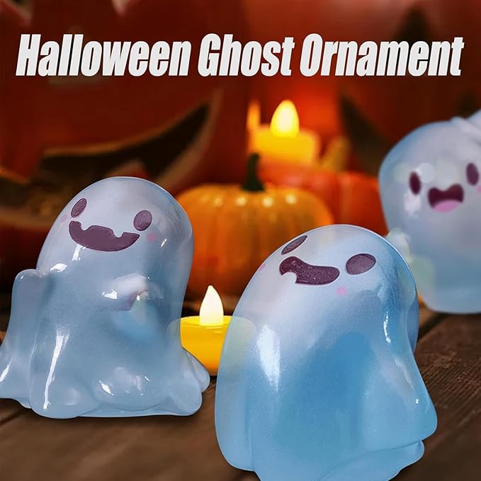 32 Sets Halloween Mini Ghost Figures with Box, Glow in The Dark Mini Resin Ghosts, Luminous Ghost Miniature Resin Figurines for Halloween Party Favors (1PCS A)