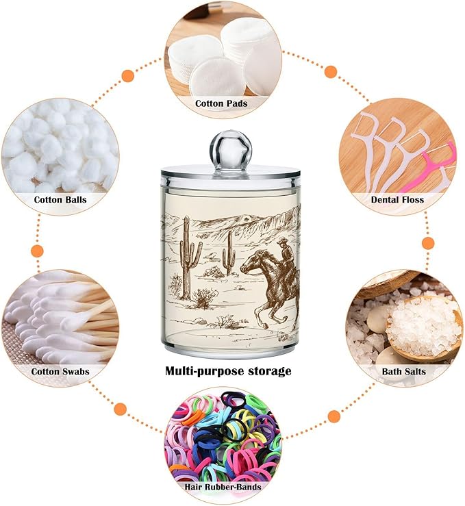 2 Pack Qtip Holder Organizer Dispenser Western Desert Cowboy Bathroom Storage Canister Cotton Ball Holder Container for Cotton Swabs/Pads/Floss