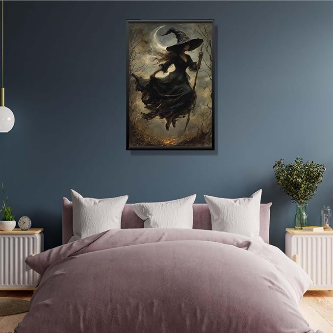 JFHCQJPK Witch in the Forest Halloween Print Wall Art Poster Witch Decor Vintage Print Dark College Wall Art Victorian Gothic Room Decor Canvas Wall Print20x30in Metal blackFramed