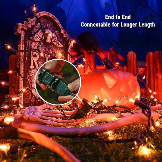 BrizLabs Orange Lights, 150 Counts 34.8ft Incandescent Halloween Lights Connectable, UL Certified Orange String Light, Mini Light Set for Indoor Outdoor Halloween Christmas Tree Party Decor