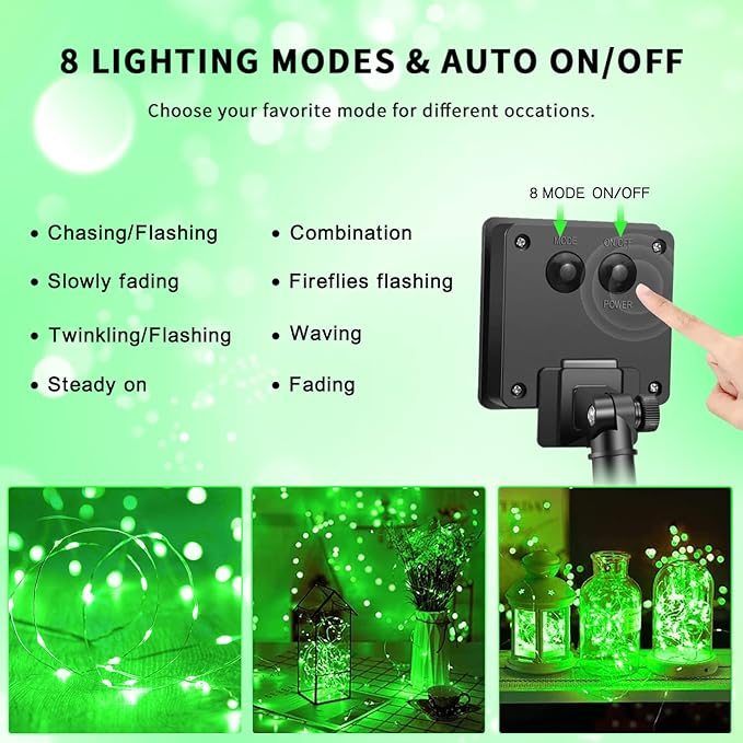 JMEXSUSS 4 Pack Green Solar Christmas Lights, Total 400 LED 132FT Solar String Lights Outdoor Waterproof, 8 Modes Copper Wire Solar Fairy Lights for Patio Garden Yard Tree Christmas Decor