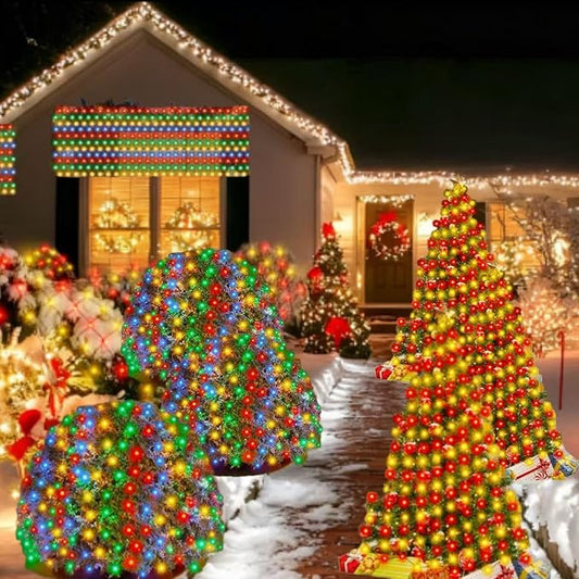 Christmas Net Lights 360 LED Outdoor 12FTx5FT Christmas Mesh Lights Connectable IP67 Waterproof Colorful Decorations Fairy String Light 8 Modes for Indoor Xmas Tree Bush Garden Decor Party-Multicolor
