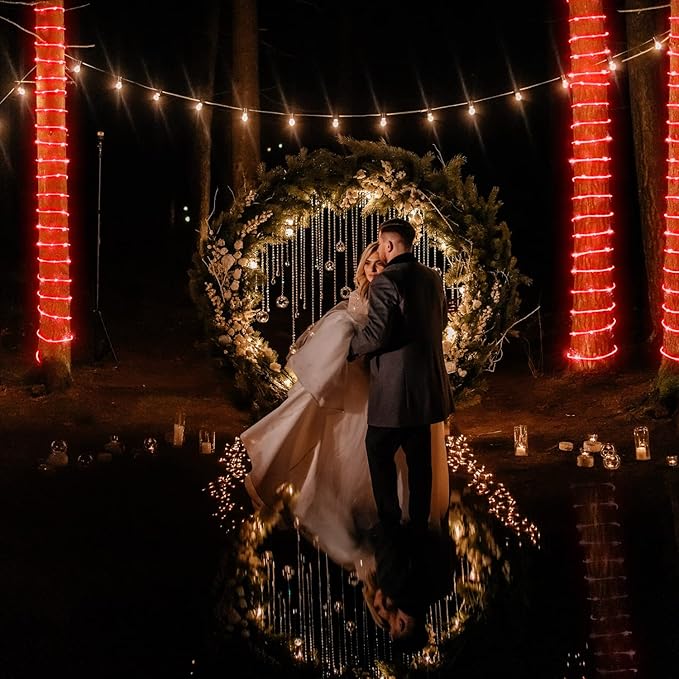 JMEXSUSS Solar Rope Lights, 2 Pack 100 LED 33ft 8 Modes Solar Rope Lights Outdoor Waterproof Red LED Christmas Light for Tent Gazebo, Trampoline, Walkway, Pool Decor(Red)