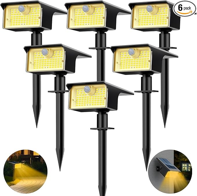nipify Solar Spot Light, 6 Pack/62 LED, Motion Sensor, Warm White, Waterproof, for Outdoor Yard Pathway