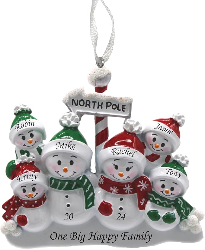 2025 Family Christmas Ornament – Personalized Ornament for Families – Custom Snowman Family Ornament – Holiday Tree Decoration Keepsake Gift (Snowman Family of 6)