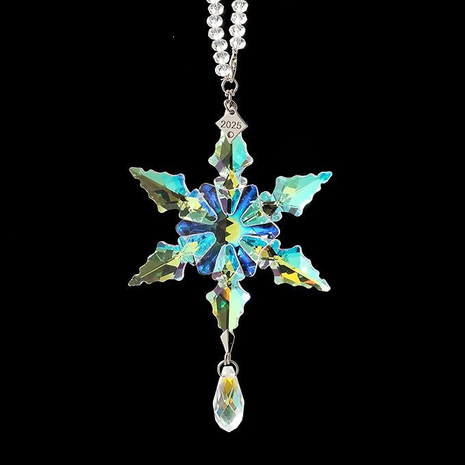 2025 Annual Christmas Ornaments Crystal Snowflake Star - Christmas Tree Ornaments Pendant Sun Catcher Home Hanging Decor (2025 Colored Crystal 2 Layers)