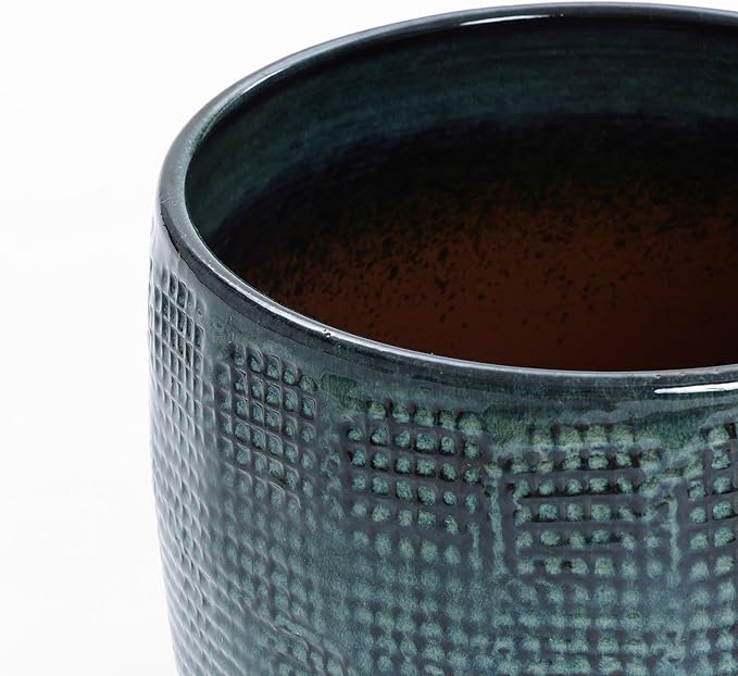 LuxenHome Marina Gray 12-Inch Dia Round Ceramic Planter Pot with Drainage Hole and Rubber Plug, Modern Gradient Glaze Plant Pot, Decorative Flower Garden Pot for Indoor Outdoor Plants