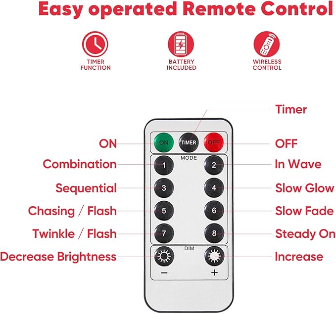 4 Pack 16.4 Ft. Battery Operated Outdoor String Lights with Remote & Timer, LED Red Fairy Lights, Waterproof Twinkle Lights for Bedroom, Dorm, Mason Jar, Wedding, Party, Christmas