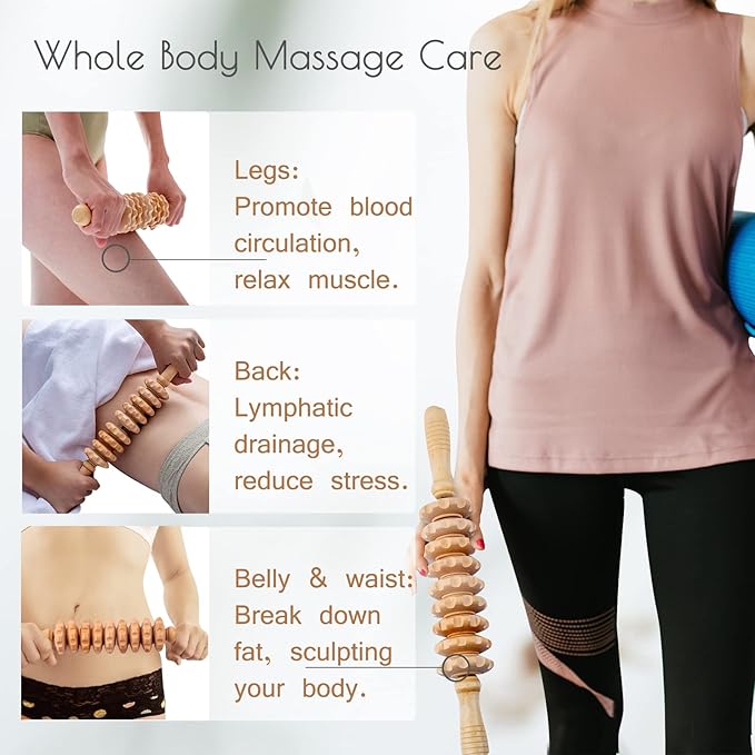 2pcs Wooden Massage Roller Wood Therapy Massage Tools Body Shaping，Anti Cellulite Wood Roller Masssager，Manuel Wooden Fascia Massage Roller，Wood Body Sculpting Tools，Wood Body Massage Roller