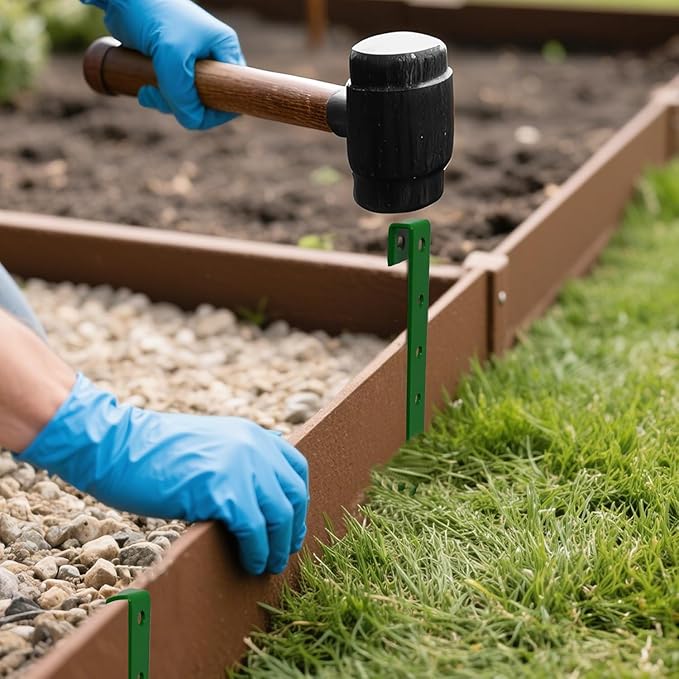 24Pcs Metal Garden Landscape Edging Stakes Green,10in anchoring Stakes Landscape Anchoring Spikes for Terrace Board, Garden Liner, Landscape Edging Coil,Bender Board,Grass Barrier