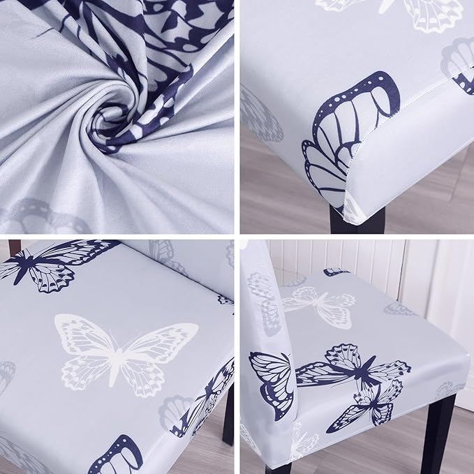 JQinHome Pattern Chair Covers for Dining Room Set of 6, High Stretch Removable Washable Parsons Chair Slipcover for Home Party Hotel Wedding Ceremony (Grey Butterfly,6PCS)