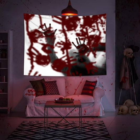 QGHOT Halloween Tapestry Wall Hanging, Scary Bloody Backdrop Horror Tapestry Blood Splatter Halloween Background Party Decorations for Bedroom College Dorm Wall Decor (90.6"x70.9")