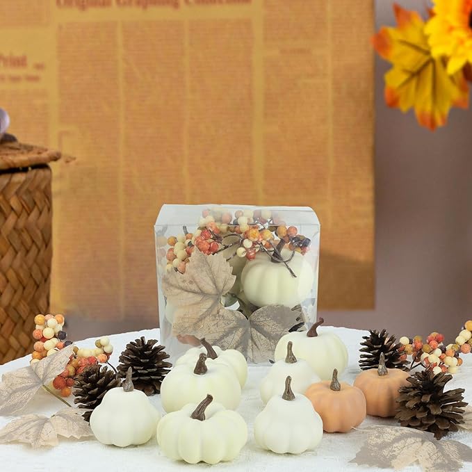 17 PCS Kit Artificial Pumpkins Decorations - Plastic Pumpkins for Fall Home Farmhouse Thanksgiving Mini Pumpkin Decor