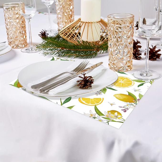 Paper Placemats Disposable 50 Pack Lemon Placemats 16x 11 Inch Yellow Lemon Fruit Place Mats for Spring Summer Dining Table Wedding Party Supplies
