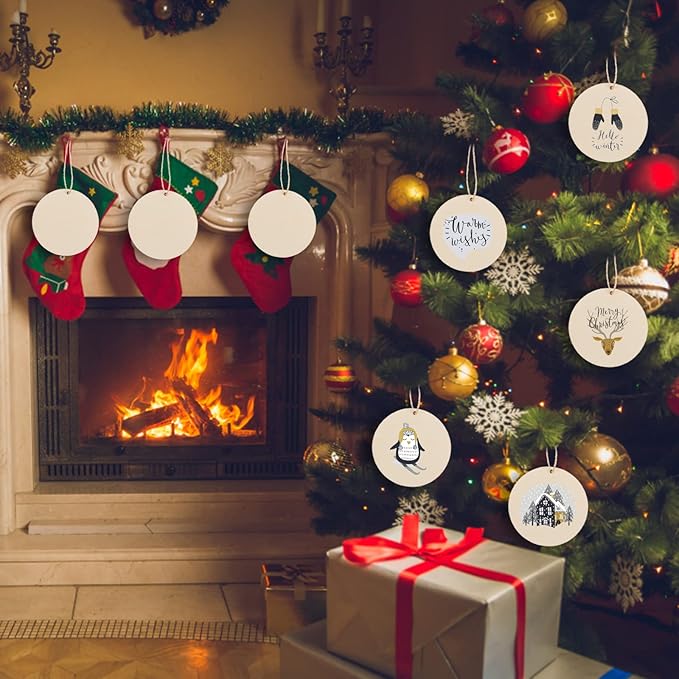 120 Pcs 4 Inch Unfinished Rounds Wood Circles with Holes Wooden Tags Round Wood Discs Cutouts for Crafts Natural Blank Wooden Circle Ornaments Hanging Tags for DIY Crafts, Party, Christmas, Home Decor