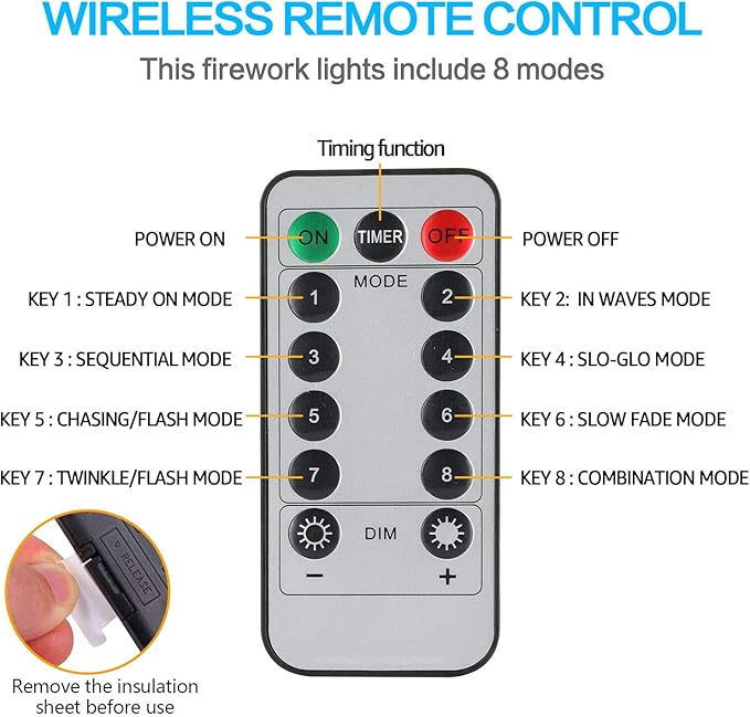 Firework Lights 6 Pack 180 LED Copper Wire Starburst With 8 Models, Power Supply Fairy With Remote Control, Waterproof Outdoor Hanging