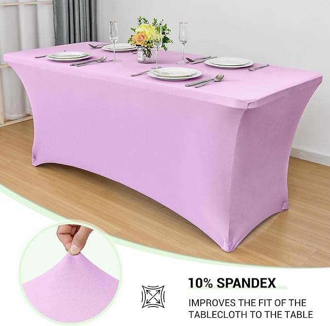 Obstal Spandex Table Cover 6ft Fitted Tablecloth Rectangular - Stretch Rectangle Folding Table Cloth for Birthday Party Wedding Banquet, Light Purple, 72L x 30W Inch