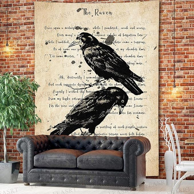 FEASRT Upgrading Dictionary Art Wall Tapestry The Raven Nevermore Edgar Allan Poe Hymn Decor 60x80 Inches for Living Room Bedroom Home Dorm GTQQAY1539