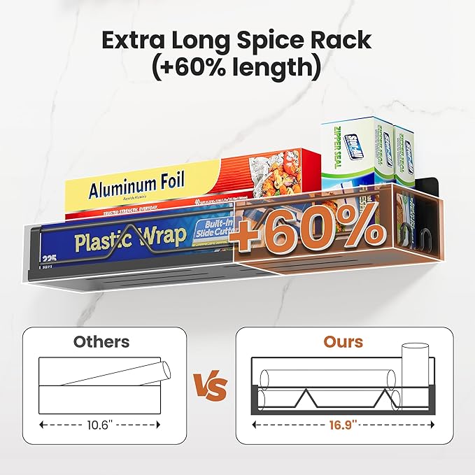 16.9 Inch Wide Large Capacity Magnetic Spice Rack for Refrigerator, 4 Pack Metal Fridge Shelf, Black