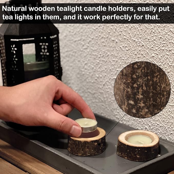 Set of 12 Wooden Tea Light Candle Holders, Personalized Natural Wooden Votive Vintage Tea Light Candle Holders for Rustic Centerpieces for Dining Table Wedding Party (2.36" W*0.98" H)