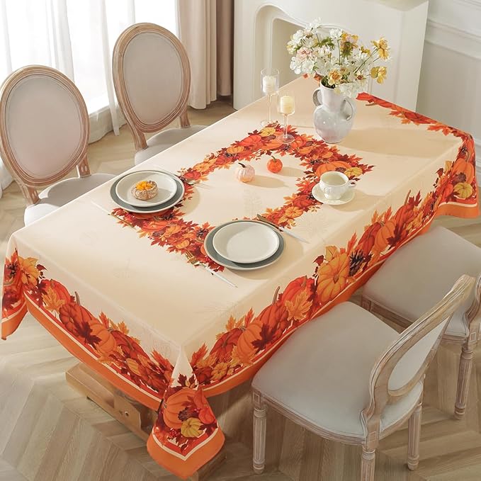 SASTYBALE Pumpkin Tablecloth, Fall Tablecloths for Rectangle Tables 52 x 70 Inch Spillproof Wrinkle Resistant Durable Polyester Table Cover for Harvest, Thanksgiving, Holiday