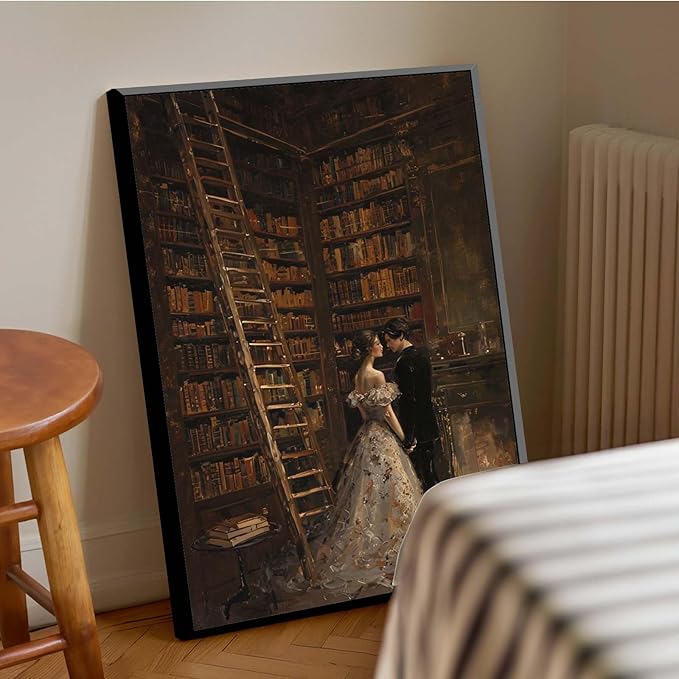 JFHCQJPK Gothic retro library scene decoration melancholy calm art college style wall aesthetic antique style home decoration suitable for bedroom living room12x16in Metal blackFramed