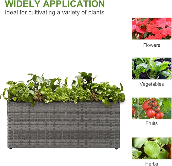 LEWIS&WAYNE Large Rectangular Block Planter Box Handmade Wicker Tall Planters for Outdoor Plants with Removable Liners Modern Planter for Indoor Outdoor Patio Deck - Gray, 30''x12''x16''
