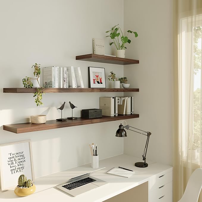 Large Floating Shelves for Wall Set of 2 Wooden Wall Shelves 30 in x 12.75 in x 2 in Room Decor Long Shelf with Invisible Wall Mount Bracket for Bedroom Kitchen Living Room Walnut