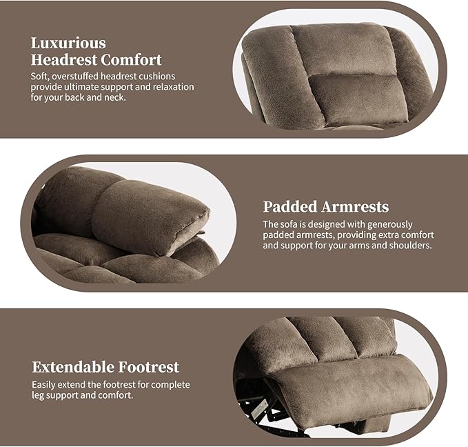 Massage Recliner Chair with Heat and Massage, Soft Fabric Ergonomic Manual Reclining Chairs, Heavy Duty Reclining Sofa Chair with Side Pockets for Living Room (Taupe)