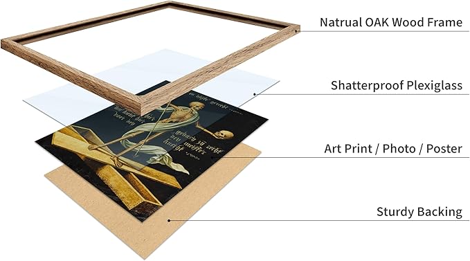 Poster Master Vintage Medieval Poster - Retro Gothic Print - Gift for Artist, Friend - Allegory of Life and Death, Skeleton, Dark, Skull - Wall Decor for Home, Living Room, 16x20 Beige Framed