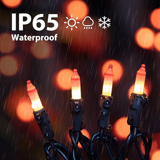 Minetom 100-count 25Ft.Yellow & Orange Candy Corn Incandescent Mini Halloween String Lights for Outdoor & Indoor Halloween Decoration, Waterproof & Connectable