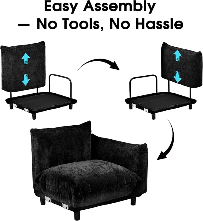 Modern Minimalist Chenille Modular Sectional Sofa, Oversized Couch and Loveseat Set with Thick Cushions, Upholstered Sofa for Small Spaces, Living Room, Bedroom, Office, Apartment(Black,75" Loveseat)