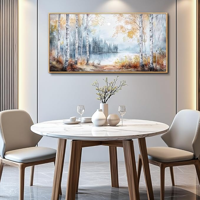 PHAOHUAXM Large Canvas Wall Art For Living Room Wall Decor For Bedroom Office Decorations Trees Forest Landscape Painting Lake view Wall Pictures Modern Room Home Decor Artwork Wood Framed 24x48 In