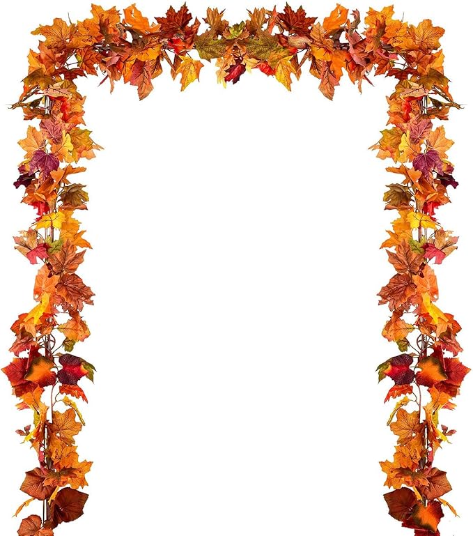4 Pack Fall Maple Leaf Garland Artificial Maple Garland, Autumn Hanging Fall Leave Vines for Indoor Outdoor Wedding Thanksgiving Dinner Party Decor