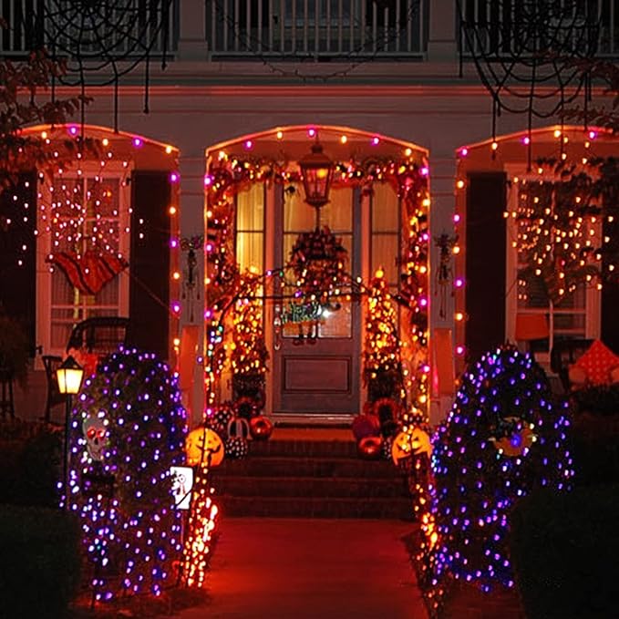 JMEXSUSS 168ft 600 LED Halloween Decor Lights Outdoor Clear Wire, Orange Purple String Lights Indoor Plug in,Halloween Lights for Tree Porch Yard Decorations