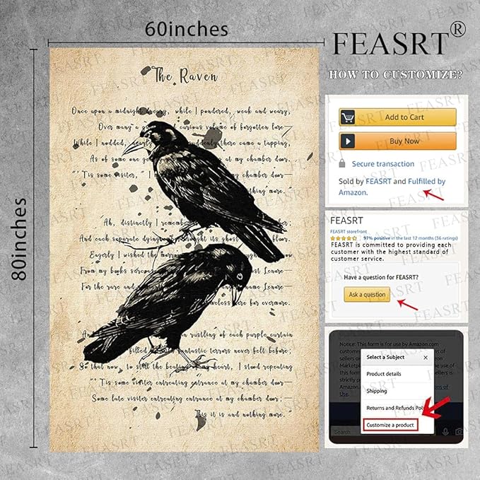 FEASRT Upgrading Dictionary Art Wall Tapestry The Raven Nevermore Edgar Allan Poe Hymn Decor 60x80 Inches for Living Room Bedroom Home Dorm GTQQAY1539