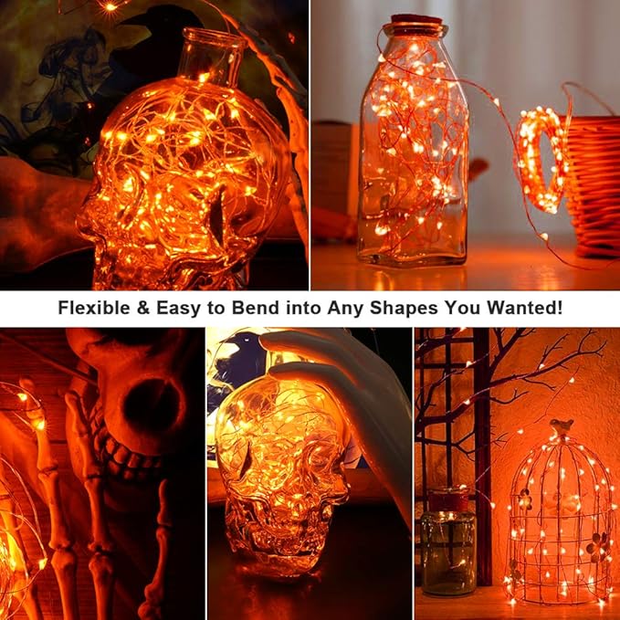 BrizLabs Orange Fairy Lights, 4 Pack 19.47ft 60 LED Orange Halloween Lights, 8 Modes Battery Halloween Light with Remote, Waterproof Outdoor Indoor Twinkle Light for Home Christmas Holiday Party Decor