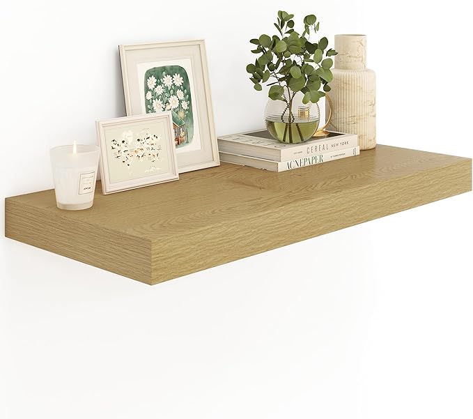 12" Deep Oak Floating Shelves,Over Toilet Long Wall Mounted Modern Farmhouse 36 inches,Wall Shelves with Invisible Brackets for Bedroom, Bathroom, Living Room, Kitchen, Set of 1