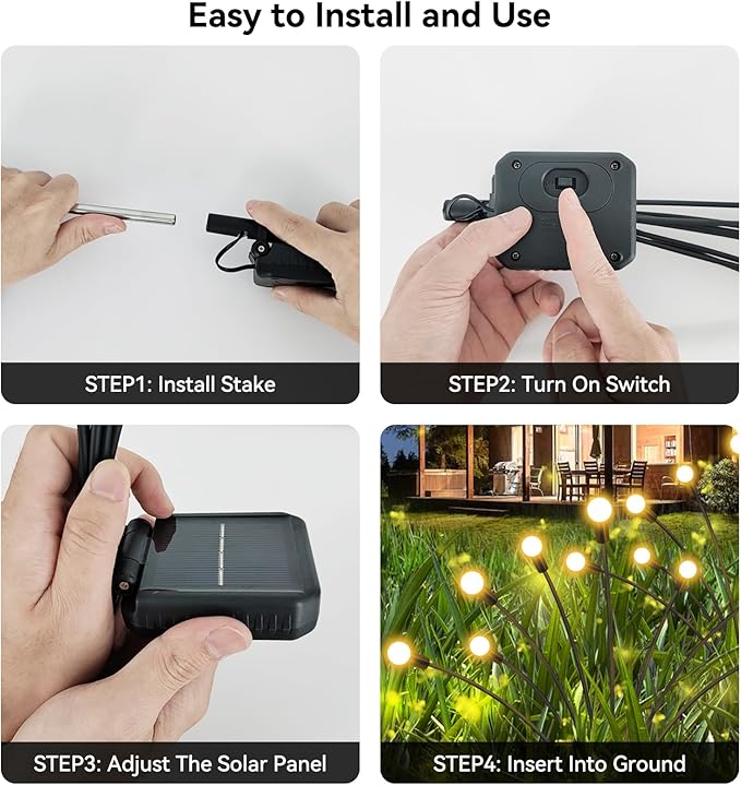 Solar Garden Lights Outdoor Waterproof, 6 Pack 48 LED Swaying Light Firefly Light Outdoor Decor Lights for Garden Gifts for Pathway Party Christmas Decoration, Warm White