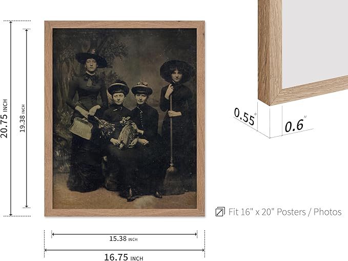 Poster Master Vintage Photograph Poster - Retro Halloween Print - Gift for Artist, Friend - Four Witches Wearing Robes, Sabbath, Coven, Sorcery - Wall Decor for Home, Office, 16x20 Beige Framed