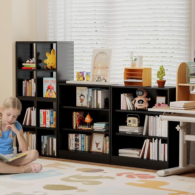 3-Tier Metal Open Shelf Bookcase, Bookcase with Adjustable Shelves, Floor Standing Book Shelf, Freestanding Display Storage Shelves, Curio Cabint Display Case for Small Places/Living Room/Corner